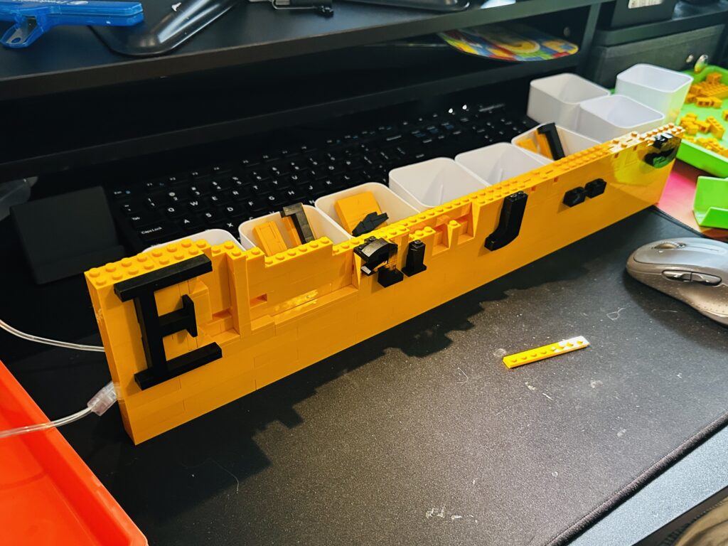 Custom LEGO display project under construction by SunBrix Studios